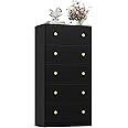 Nicehill Black Dresser for Bedroom with 5 Drawers, Fabric Dresser Storage Tower, Chest of Drawers for Closet, Living Room, Hallway, Entryway,Wood Dresser(Black)