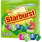 STARBURST Sour Chewy Candy Fruit Chews, Share Size Resealable 15.6 Oz Bag | Individually wrapped sour chewy candy fruit chews sour variety resealable bag for home, office, lunch, travel, gaming
