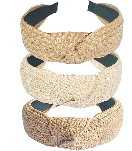 2 Pack Woven Straw Twist Hairbands Boho Non Slip Wide Headbands Amazon.com : Tobeffect Straw Headbands for Women, 2 Packs  main image 2