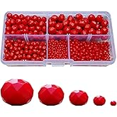 Chengmu Ceramic Red Rondelle Glass Beads for Jewelry Making, Faceted Briolette Crytal Spacer Beads for Bracelet Necklace Earring (2mm 4mm 6mm 8mm 10mm Mixed Sizes, 1000pcs)