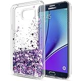 Galaxy Note 5 Case with HD Screen Protector for Girls Women,LeYi Cute Design Shiny Glitter Moving Quicksand Liquid Clear TPU Protective Phone Case Cover for Samsung Galaxy Note 5 ZX Purple