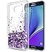 Galaxy Note 5 Liquid Case with HD Screen Protector for Girls Women,LeYi Cute Design Shiny Glitter Moving Quicksand Clear TPU Protective Phone Case Cover for Samsung Galaxy Note 5 ZX Purple