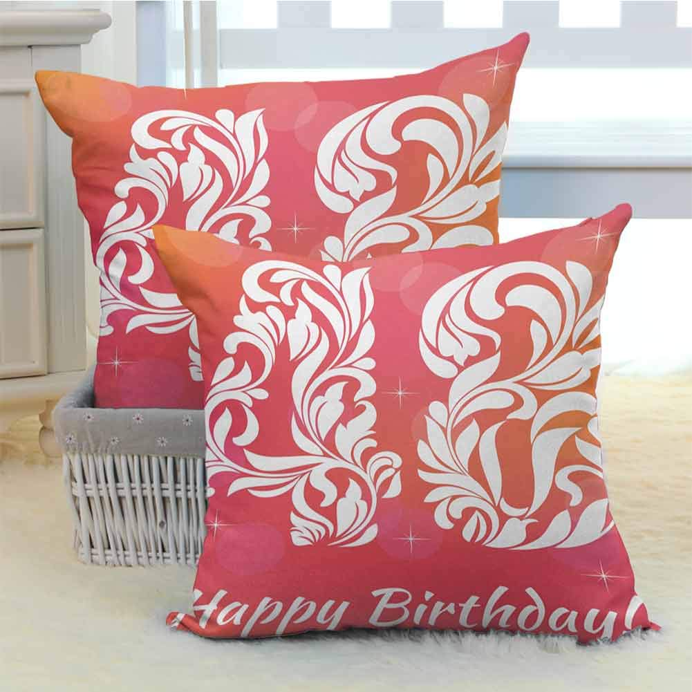 Khdkp 48th Birthday Throw Pillow Covers Cases Retro Victorian Styled Typography with Swirl Numbers Design Print Standard Size Bedding Gift 2PCS - W26 x L26 inch Red Scarlet White