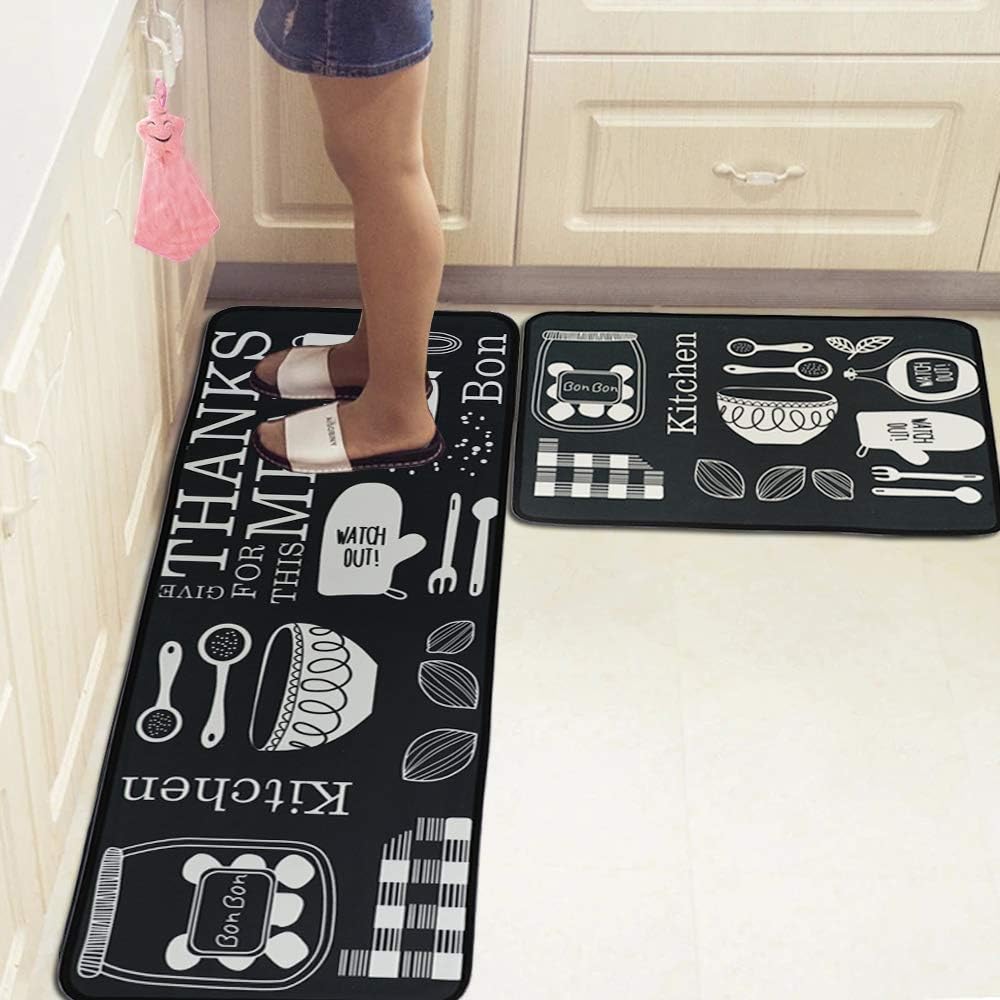 Leebei Kitchen Rugs Set 2 Piece,Kitchen Mats Non Slip Washable Polyester Anti-Fatigue Floor Mats Carpet for Bedroom/Indoor(15.7×23.6 inch+15.7×47.2 inch) (New-Meal)