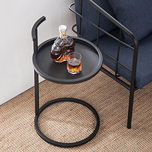LOF Coffee Table Side Table Storage Rack Wrought Iron Living Room Round Sofa Edge Metal Racks ( Color : Black )