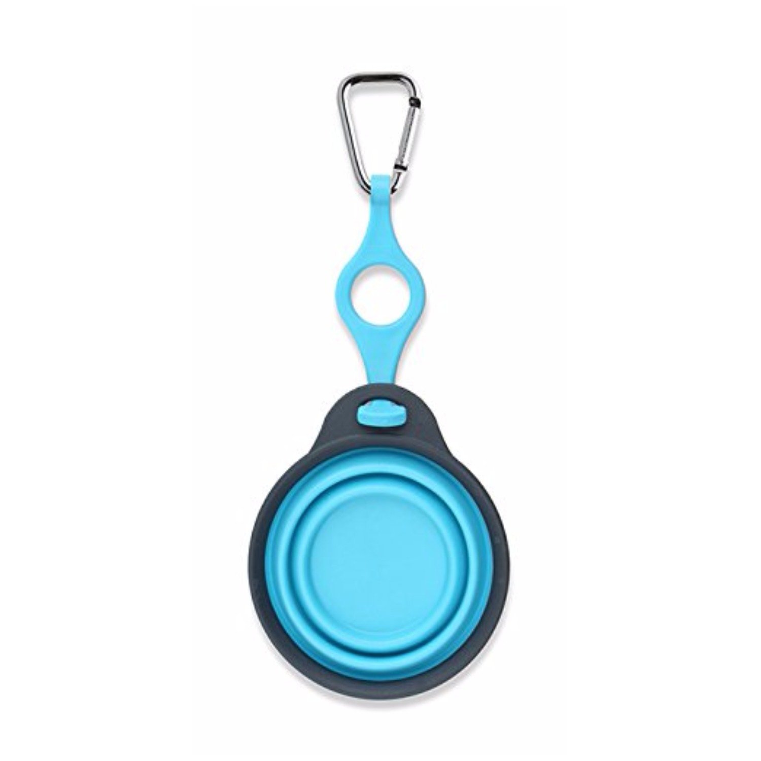 Dexas Popware for Pets Travel Pet Cup with Bottle Holder and Carabiner, Gray/Blue