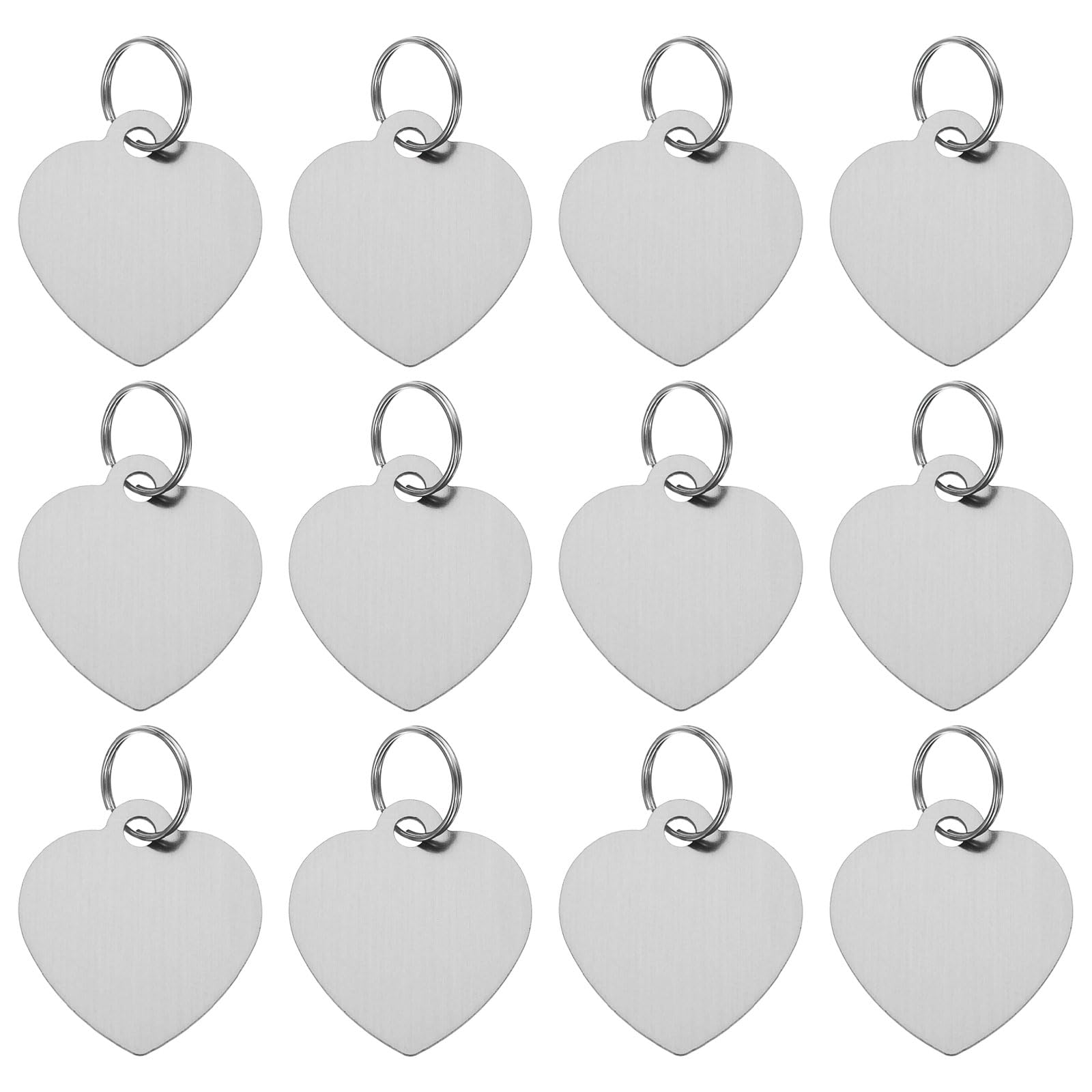 PATIKIL Aluminum Blank Tags 1.4 x 1.2 Inch, 12Pcs Heart Shape Metal Stamping Blanks Pet ID Label with Key Rings for DIY Craft Engraving Laser, Silver Tone