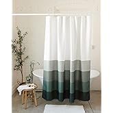 Elena Home Goods Fabric Shower Curtains For Bathroom | Luxury 230 GSM Polyester | 72x72 inch Standard Size | Modern Green Shower Curtain| Durable Waffle Fabric White Shower Curtain Green Stripe Design