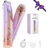 Arysn Bikini Trimmer for Women, 2 in 1 Dual Head Rechargeable Electric Shaver, Painless Pubic Hair Trimmer for Underarm Leg Arm Body Face– IPX7 Waterproof & Travel-Friendly, GoldPurple