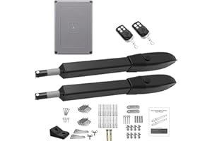 JUJIANG Automatic Gate Opener with Remote Complete Kit for Swing Gate Up to 770lb per Arm, Electric Gate Opener Medium Duty Dual Swing Gate Opener Automatic Gate Motor 60W AC Powered PKM-C026