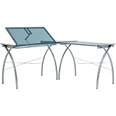 SD STUDIO DESIGNS Futura LS WorkCenter with Tilt Top Adjustable Drafting Table Craft Table Drawing Desk Hobby Table Writing Desk Studio Desk, Silver / Blue Glass