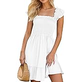 Ammiko 2025 Sundresses for Women Casual Smocked Dress Sleeveless Ruffle Square Neck Backless Teen Boho Short Dresses