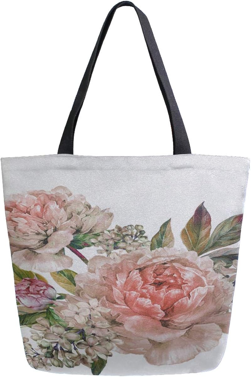 Canvas Bags Large Vintage Floral Bouquet Light Rose Peonies