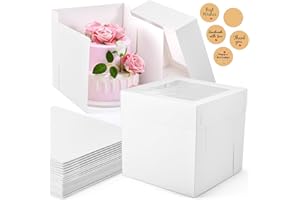 DOYIDE 12Pcs Tall Multi-Layer Cake Boxes with Window, 10x10x10 Inches white Bakery Boxes, Dessert Boxes Square Large Disposab