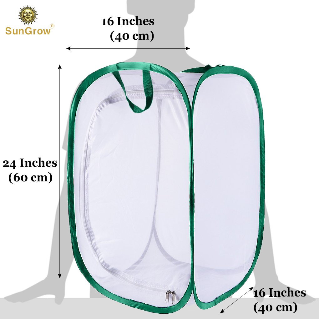 Backyard Butterfly Cage Habitat --- 24” Tall, Collapsible, Pop-up Terrarium - Fine Mesh stops Predator – 5 Mesh Panels for airflow - With Large Zipper Opening - Clear window panel for easy viewing