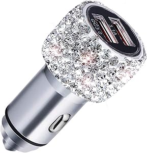 Dual USB Car Charger Quick Charge 3.0 Bling Bling Crystal Car Decorations for Fast Charging Car Decors for iPhone Samsung Galaxy s8/S7/S7 Edge/S6/Edge+ Nexus 6P/5X,LG, Nexus, HTC Android iOS