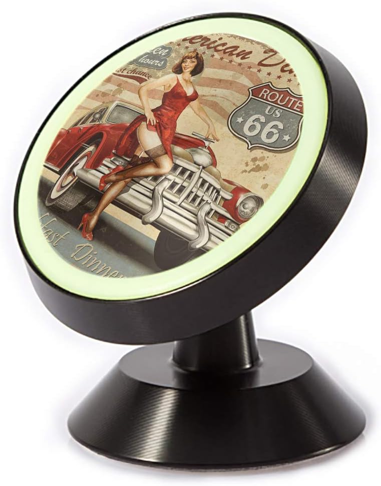 Tinmun Magnetic Phone Car Mount, Diner Route 66 Vintage Retro Universal Car Phone Holder for Dashboard
