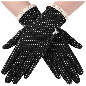 QPIXVB Sun Gloves for Women UV Protection,Driving Gloves Women,Cute Summer Dots Cotton Lace Anti-Skid Glove