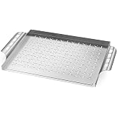 Skyflame Rectangle Stainless Steel Grill Basket for Grill and Smoker | No More Food Drop into Grill, Inodoor Outdoor Use, Heightened Sidewalls, Unique Hollow Design, Grill Tray for Fish/Vegetables