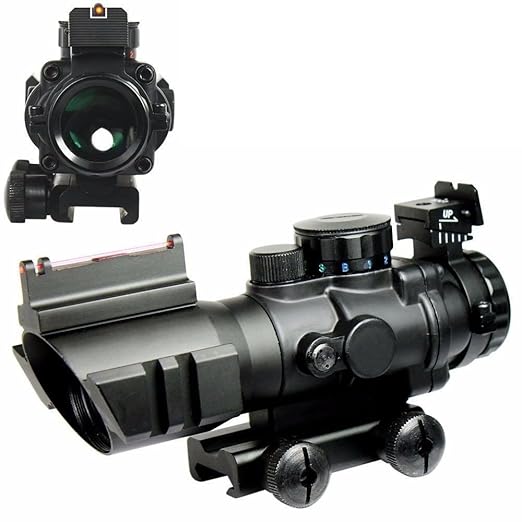 title=Uniquefire Airsoft Red Dot Tactical 4 x 32 RGB Tri-illuminated Compatto Scope
