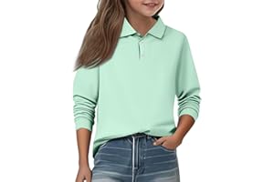 WUJIJIA Girls' Long Sleeve Polo Shirt Classic Solid Color Soft Top School Uniform Casual Wear for Kids