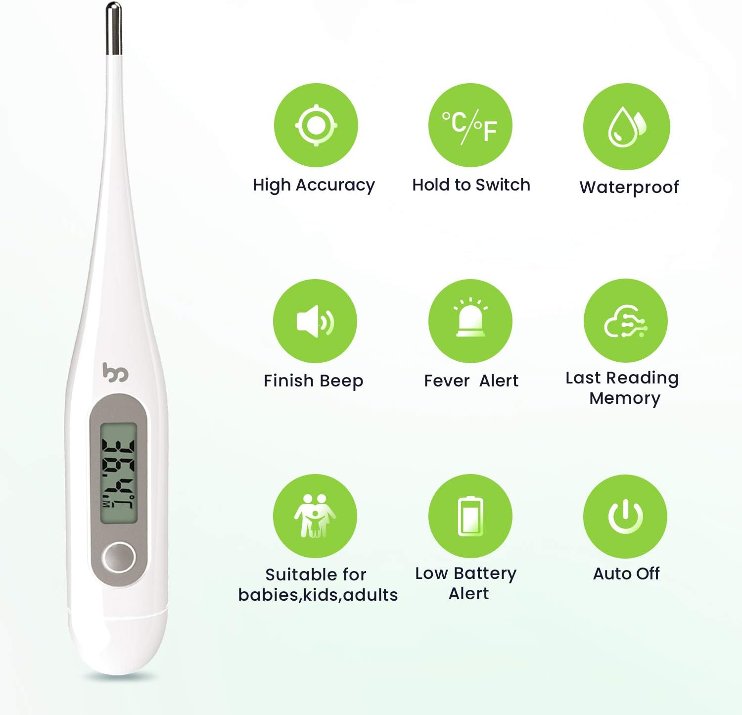 Digital Thermometer, Oral Thermometer Adults Kids Babies, Accurate Fast Switchable Body Temperature Thermometer, Gray - Image 3