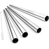 ALINK Reusable Boba Straws with Case and Cleaning Brush, 4-Pack Extra Wide Stainless Steel Metal Bubble Tea Straw for Smoothi