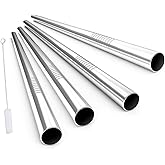 ALINK Reusable Boba Straws with Case and Cleaning Brush, 4-Pack Extra Wide Stainless Steel Metal Bubble Tea Straw for Smoothi