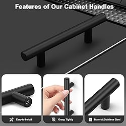 Probrico 5 Pack Black Kitchen Cabinet Pulls,Hole