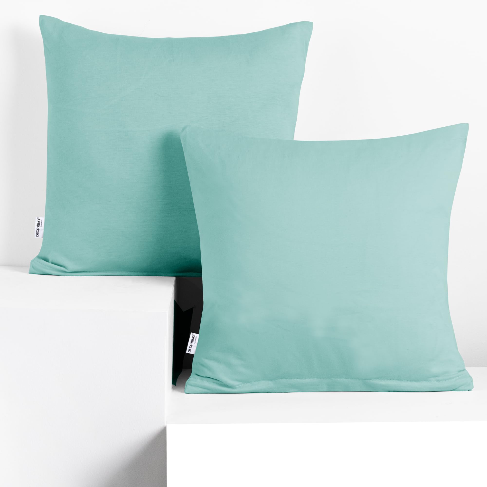 DecoKing 2 Pillowcases 50 x 50 cm Jersey 100% Combed Cotton Zip Light Turquoise Amber