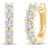 18K Gold Plated 5 Stone Hoop Earrings for Women | 2.5MM Moissanite Diamond Huggie Earrings | Cuff Earrings Huggie Stud Jewelry Gift for Her (0.55 Cttw)