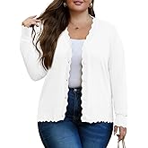 OLRIK Plus Size Cardigan for Women Cropped Long Sleeve V-Neck Buttons Down Ribbed Wave Edges Casual Knit Shrugs