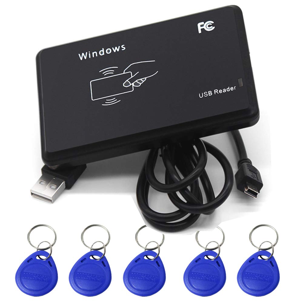 AMAO RFID Smart ID Card Reader USB 125KHz Proximity Contactless Card Reader Plug and Play + 5pcs EM4100 / TK4100 key fobs