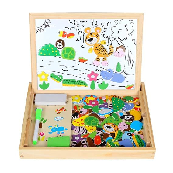 ANKOUJA 110 Magnetisches Holzpuzzle Spielbretter Holz Staffelei Doppelseitige Tafel Holzbrett als Pädagosisches Spielzeug Puz