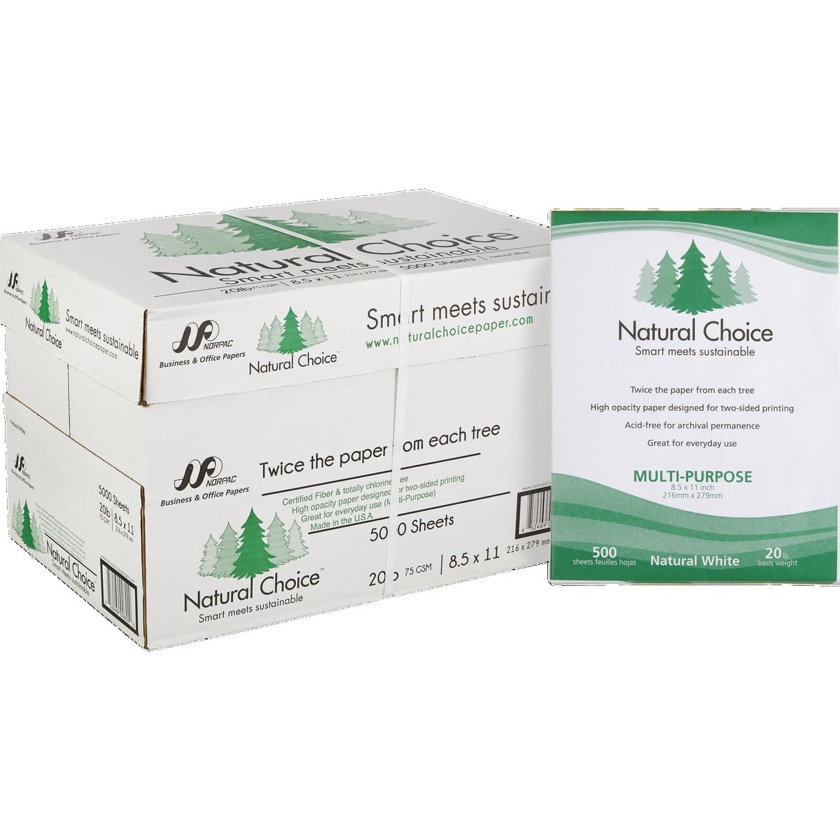 Photo 1 of Natural Choice Multi-Purpose Copy Paper, 20 lb, Letter, White, 5000 Sheets