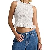 Shirred Tank Top Women Smocked Ruffle Frill Sleeveless Y2k Halter Peplum Top Ruffled Going Out Tops Streetwear