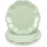 NatNarr 30 Pcs Sage Green Paper Plates, 7 Inch Scalloped Easter Plates Small Dessert Cake Plate Cute Party Plate Disposable Sage Greens Party Supplies for Wedding, Baby Bridal Shower, Birthday
