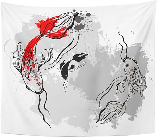 Amazon Com Emvency Tapestry Carp Red Fish Koi Japanese Style