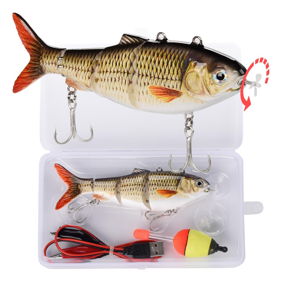 Photo 1 of Robotic Swimming Lure 5.1” Fishing Lure 4-Segement Multi Jointed Swimbait Electric Bait LED Light USB Rechargeable Robotic Lure for Bass Trout Pike Fishing Tackle