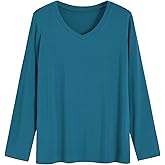 Latuza Women's Viscose Long Sleeve Sleep T-Shirt V Neck Pajama Top S-3X