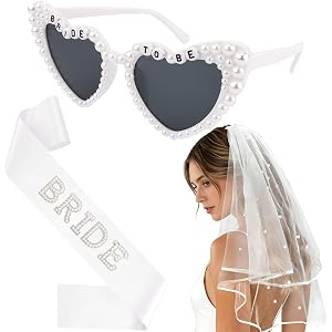 Chanaco Bride Sash Bachelorette Party Accessories Bride to Be Heart Sunglasses Short Bridal Veil Party Favor Bridal Shower Gi