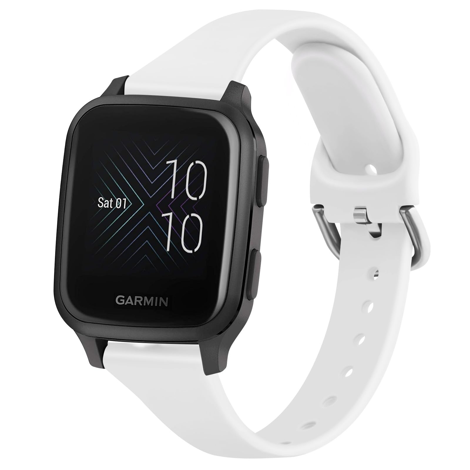 Slim Strap for Garmin Venu Sq/Sq Music/Venu Sq 2/Venu Sq 2 Music Watch Band, 20mm Adjustable Silicone Replacement Band for Garmin Venu/Venu 2 Plus/Vivomove HR/Instinct 2S/Fenxi 7S (White)