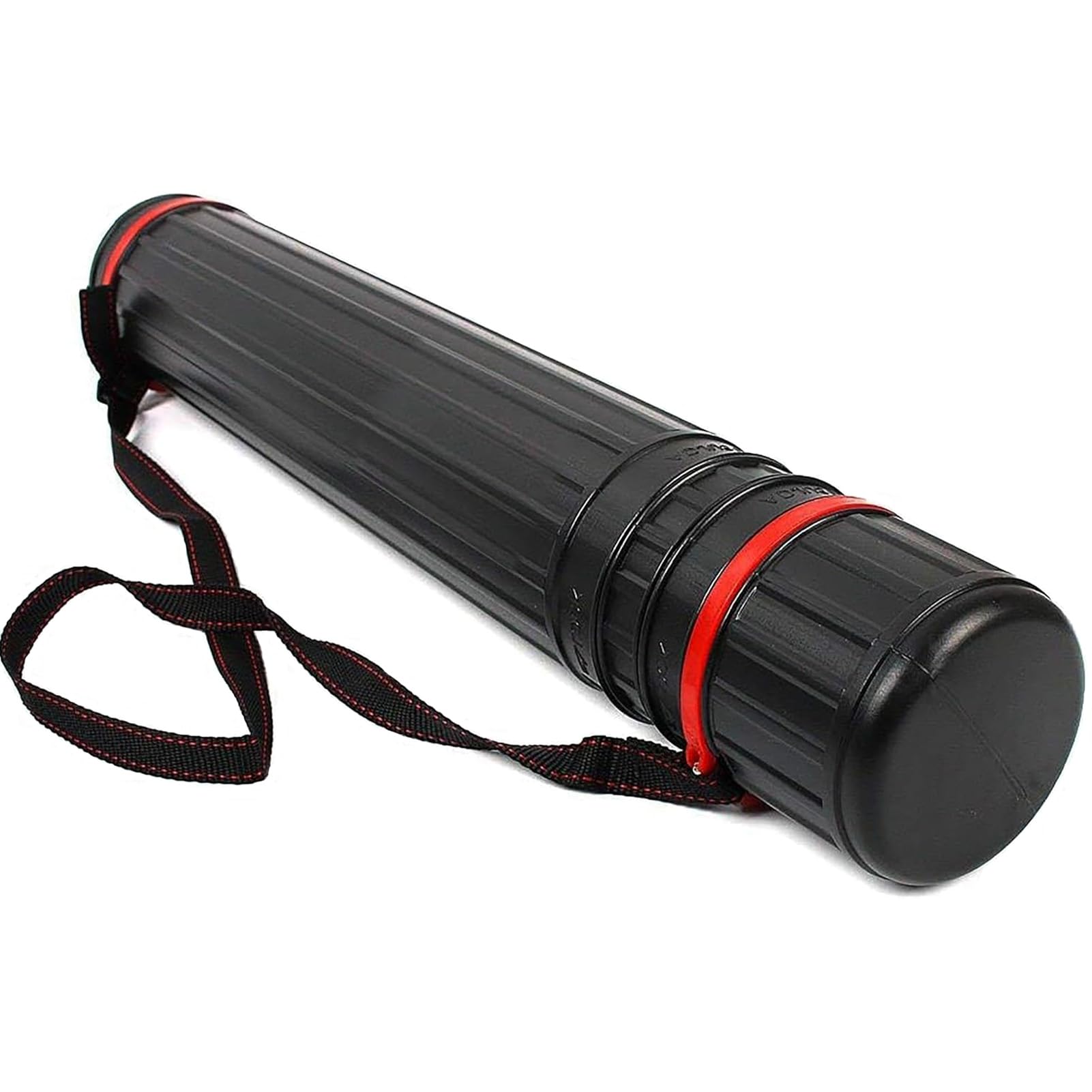 DEWEL Adjustable Poster Tube 76-125 CM, Diameter is 12 CM, Large Plastic Black Fishing Rods Storage Tube, Plastic Waterproof and Light Resistant with Strap (Black XL Size)