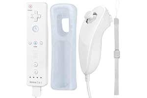 surcok Motion Plus Controller with Nunchuck Compatible with Wii/Wii U, with Silicone Case and Wrist Strap (White)