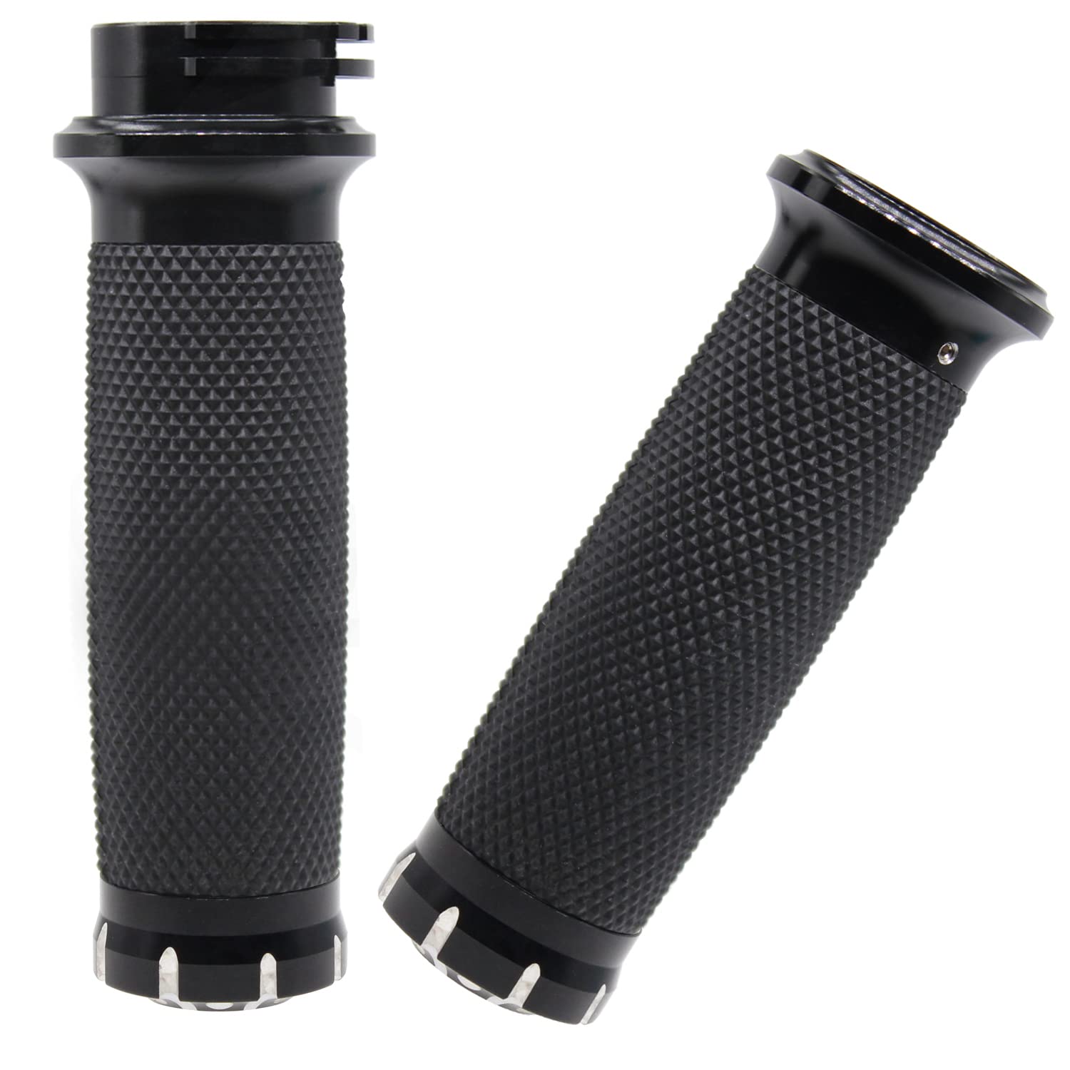 Photo 1 of amavoler 1" Motorcycle Handlebar Grips Non-Slip Hand Grips Rhombus Rubber Universal Fits for Harley Kawasaki Yamaha Suzuki (Black-01)