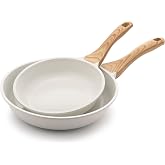 SENSARTE Ceramic Nonstick Frying Pan Skillets, White (8+10 Inch) | Nontoxic ceramic coating, PTFE &amp; PFAS free. Compatible with all stoves including induction. Easy to clean.