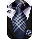 Hi-Tie Mens 70 inches Tie Set Extra Long Necktie With Cufflinks Handkerchief For Big and Tall Men Business Wedding