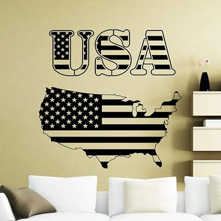 woyaofal USA Word Map Flag Wall Sticker Decal de Vinilo Americano ...