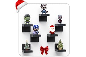 RICHER HOUSE 7-Pack Small Floating Shelves for Wall by RicherHouse, Plastic Black Shelf 4 Inch Display Ledges Room Decor, Mini with 2 Types of Installation (Adhesive or Screw)