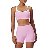 QBGJTD Two Piece Women Workout Sets Color Block Sports Bra and Scrunch Butt Lifting Shorts Gym Yoga Active Wear Outfits